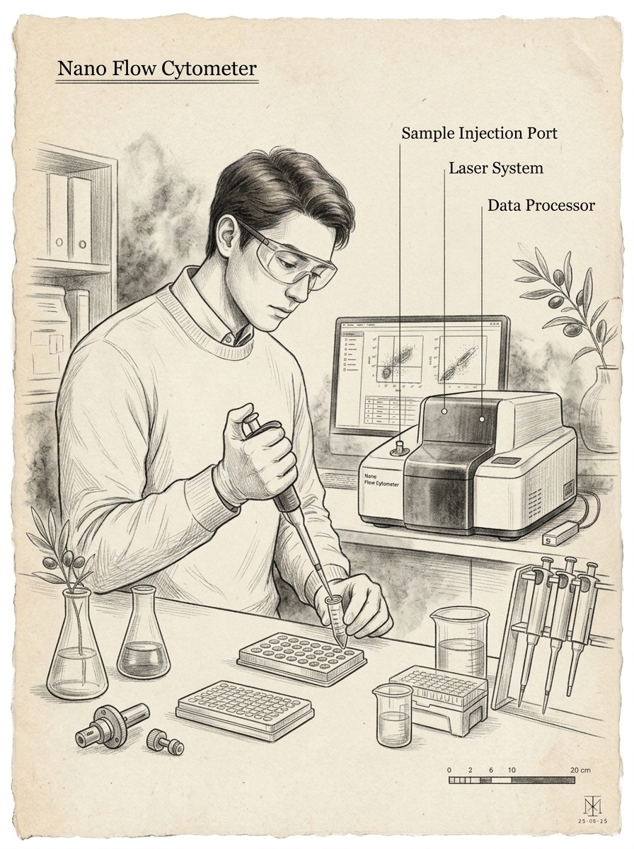 Engineer testing samples on Nano Flow Cytometer